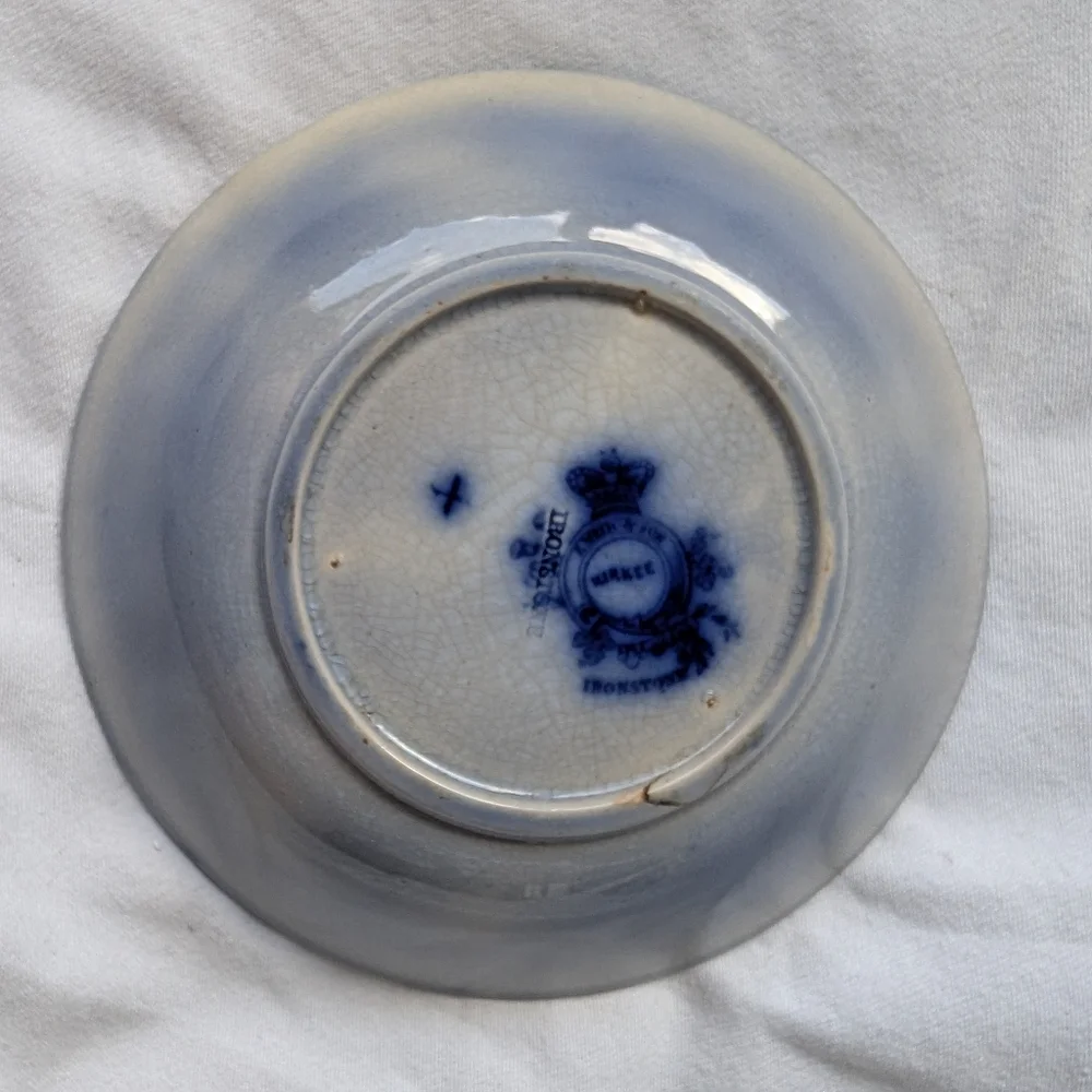 Antique J. Meir & Son England Kirkee Flow Blue Oriental Landscape Cup & Saucer